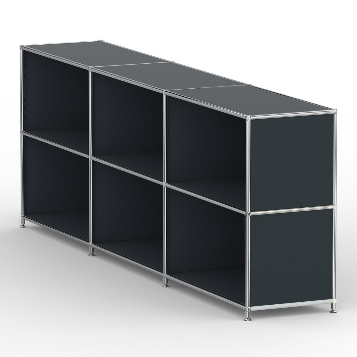 AKTENSCHRANK Büro, 6 offene Fächer, Breite 227 cm, Anthrazitgrau - Chromfarben/Grau, Metall (40/80.5/227.2cm) - Versee