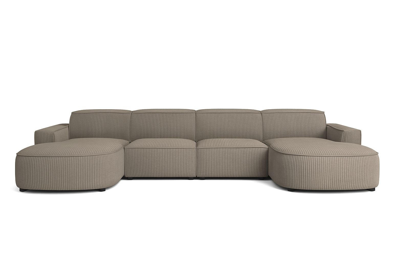 ECKSOFA Cursal Round U-Form, Stoff Poso, Dunkelbeige - Beige, Holz (364/166cm) - Kaiser Möbel