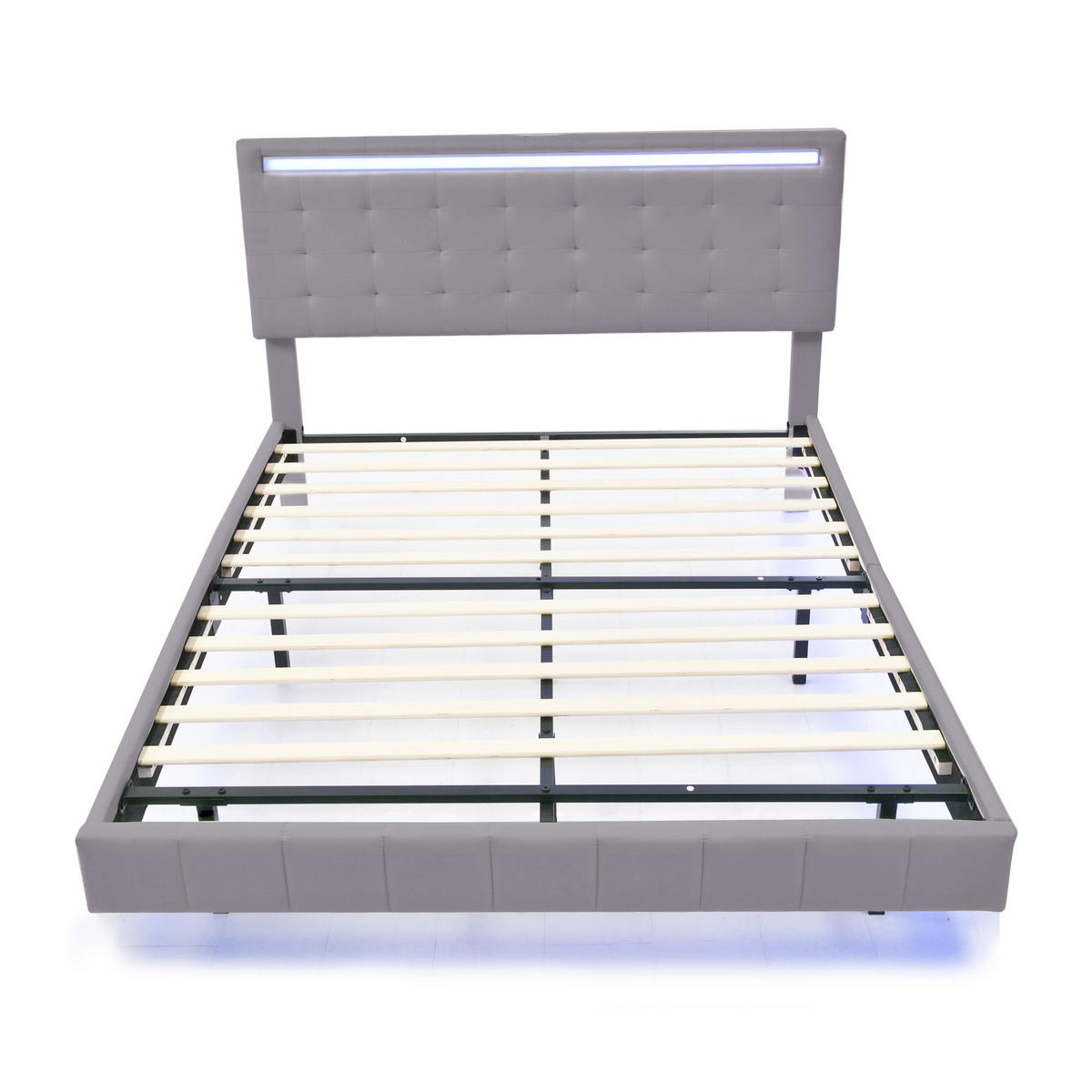 POLSTERBETT 140/200 cm grau mit LED-Beleuchtung und Kopfteildesign - Grau, Textil (140/200cm) - OKWISH