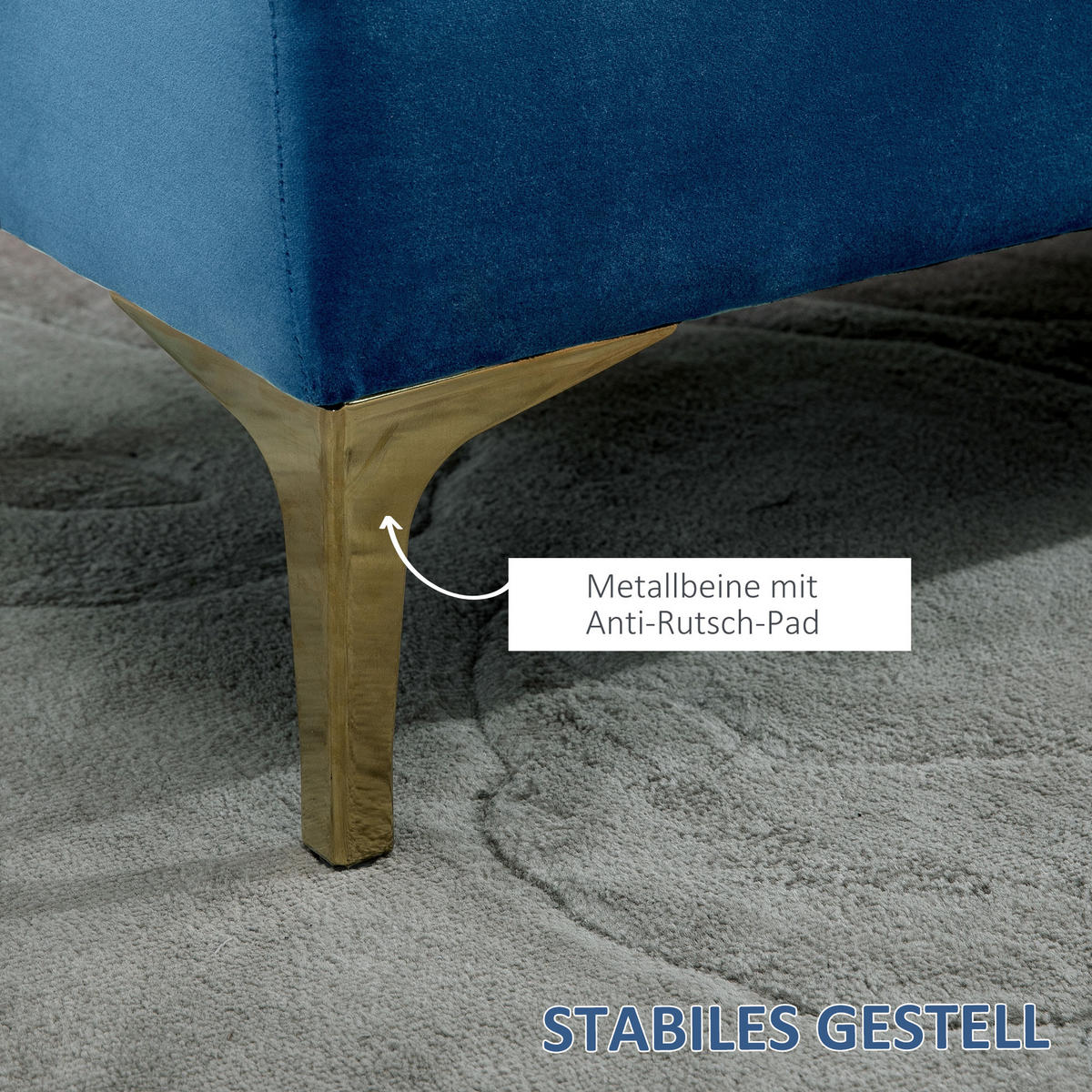 SITZBANK Bettbank Schuhbank mit erhöhten Beine Schlafzimmer Samt Blau - Blau, Kunststoff (45/42/118cm) - HOMCOM