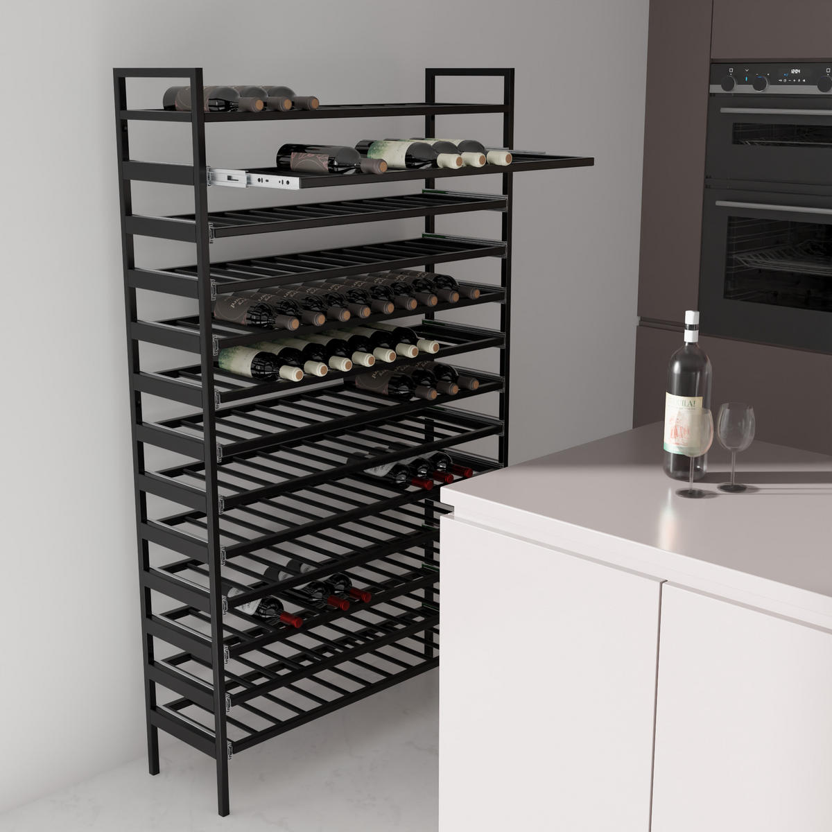 WEINREGAL Amarone Metall,Schwarz, Für 156 Weinflaschen 170/100/30cm - Schwarz, Metall (30/170/100cm) - Metalo Pro