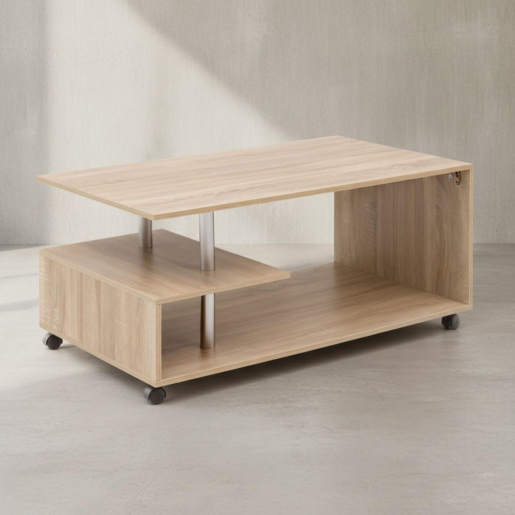 COUCHTISCH Eleganza in Grau, Melaminharzbeschichtung, mit geräumigen Ablageflächen - Beige/Schwarz, Holz (60/105/48cm) - KADIMA DESIGN