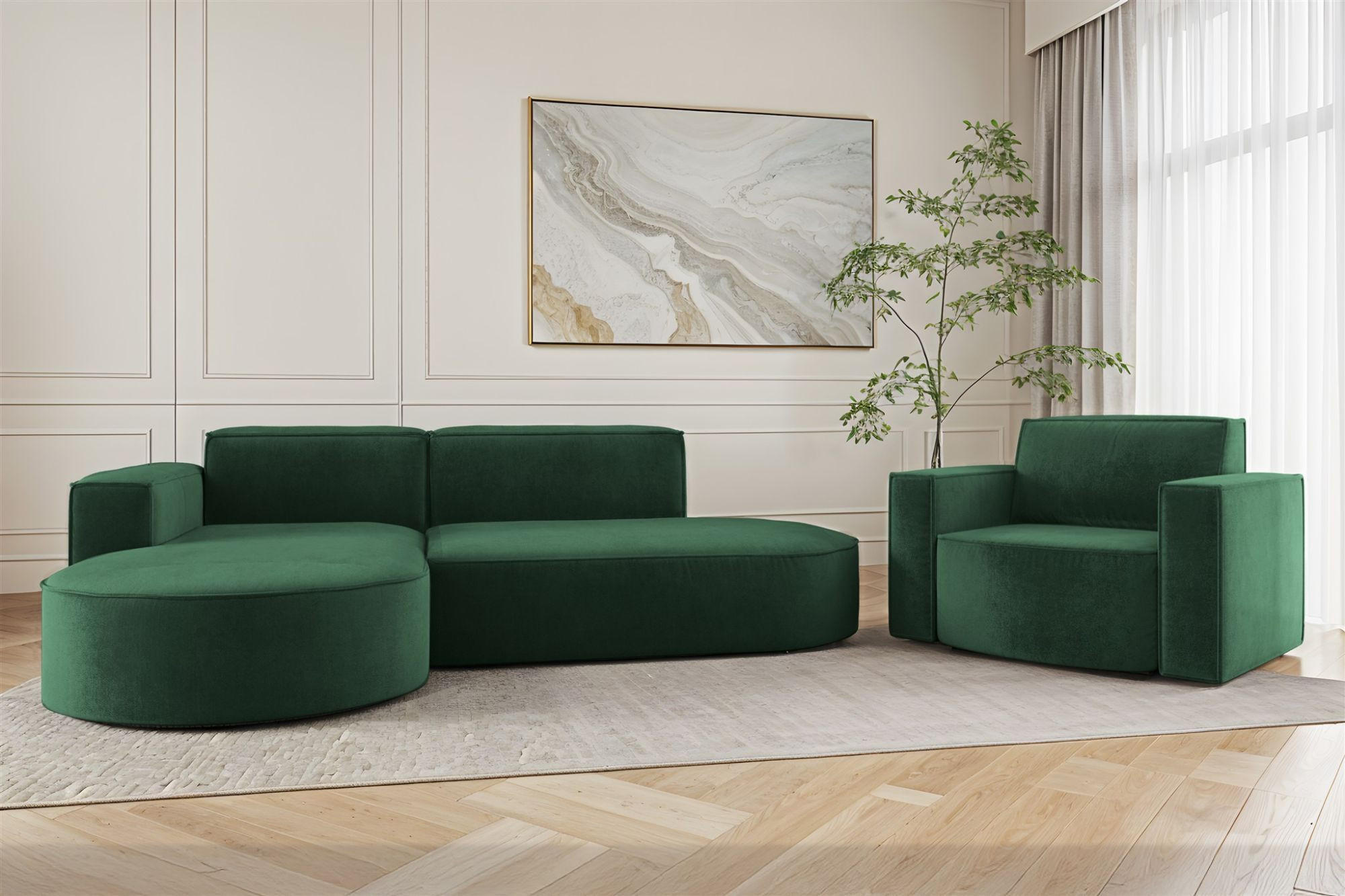 SOFASET Palma In Noel - Grün, Holzwerkstoff/Textil (236/78/165cm) - Fun Möbel
