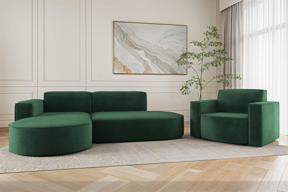 SOFASET Palma In Noel - Grün, Holzwerkstoff/Textil (236/78/165cm) - Fun Möbel