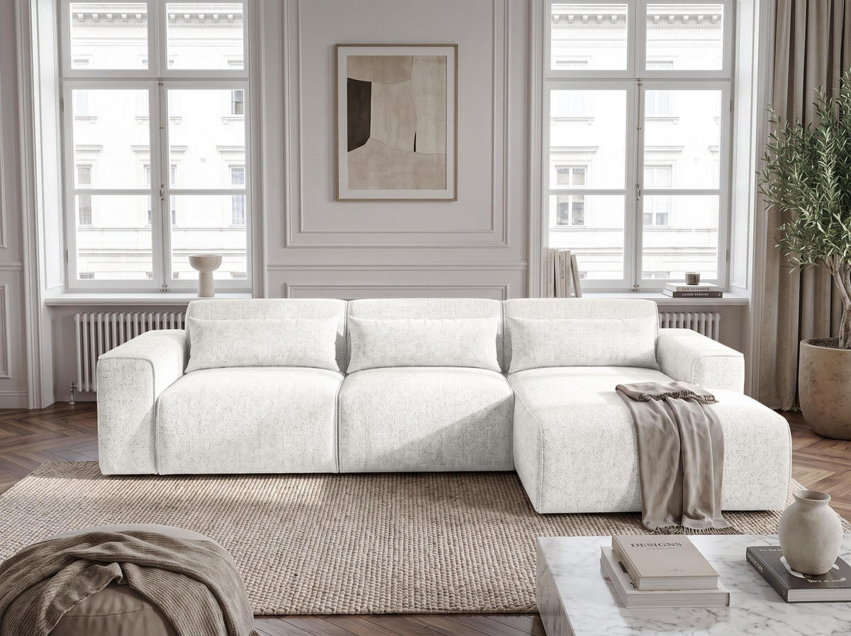 ECKSOFA L Form Ruyam Perlweiß 310/165/78 cm – Schlaffunktion Rechts - Schwarz/Weiß, Kunststoff/Textil (310/170cm) - AX Living