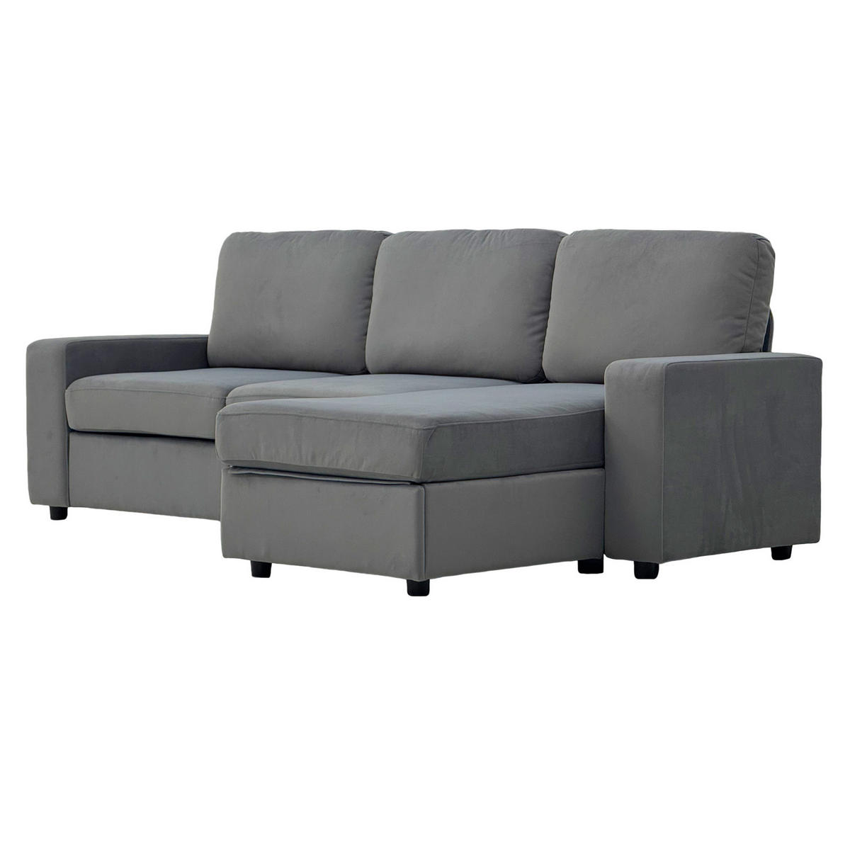 ECKSOFA 245,5/150,5/86,5 cm grau aus Kurzflorstoff mit 4 Staufächern - Grau, Kunststoff (245.5/150.5cm) - OKWISH