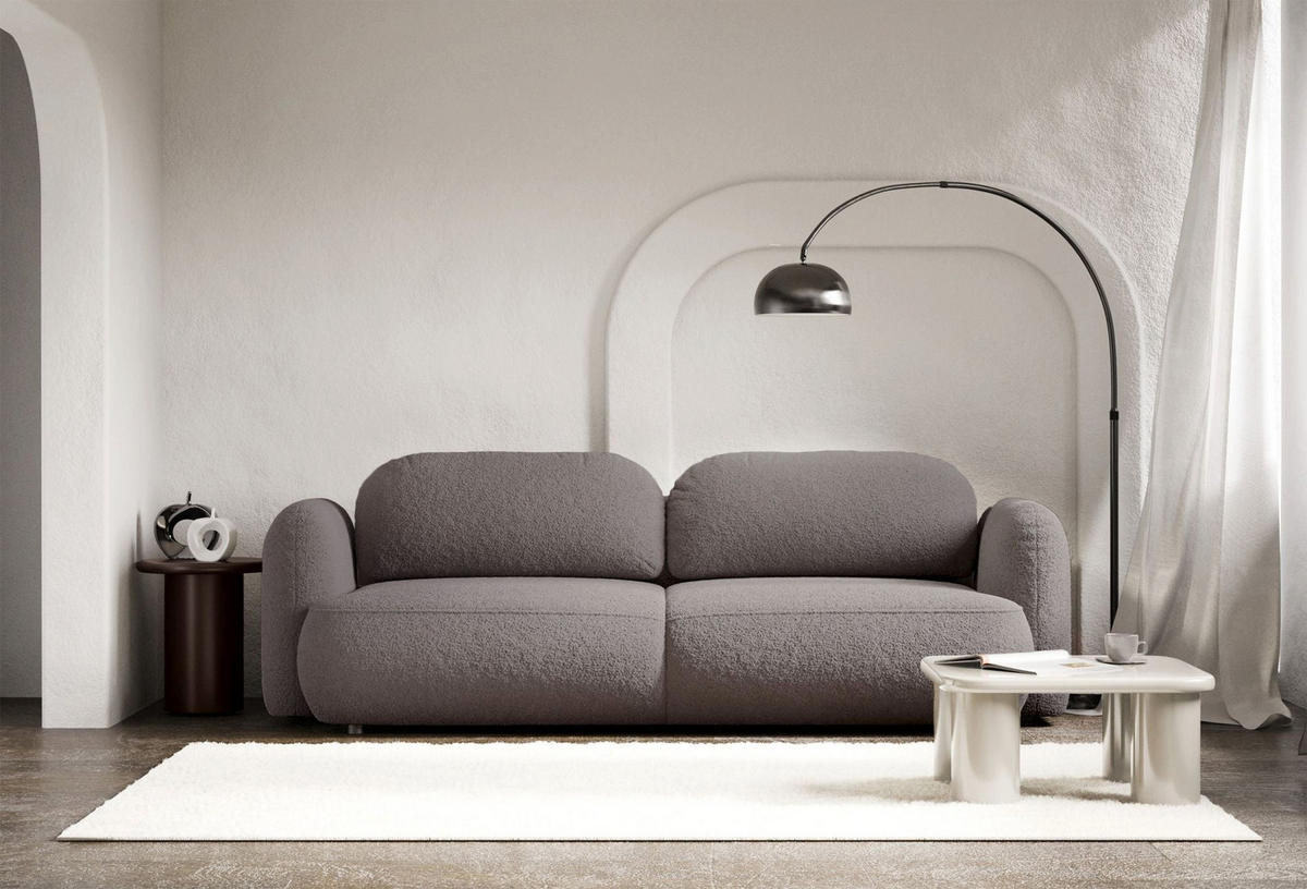 3-SITZER SCHLAFSOFA Tvoya Taupe Bouclé - Graubraun/Schwarz, Kunststoff/Textil (253/82/110cm) - Selsey