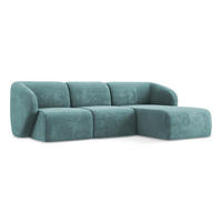 ECKSOFA Rechts Chenille Stoff Blau - Blaugrau/Schwarz, Holzwerkstoff/Kunststoff (248/166cm) - Makamii