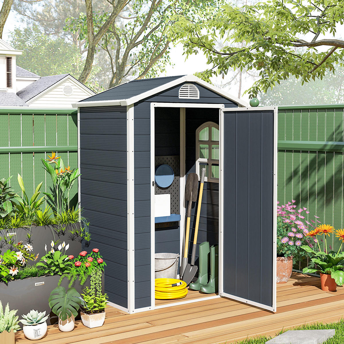 GERÄTEHAUS Gartenhaus mit Fenster Pultdach Outdoor Metall Grau - Grau, Metall (104/204/134cm) - Outsunny