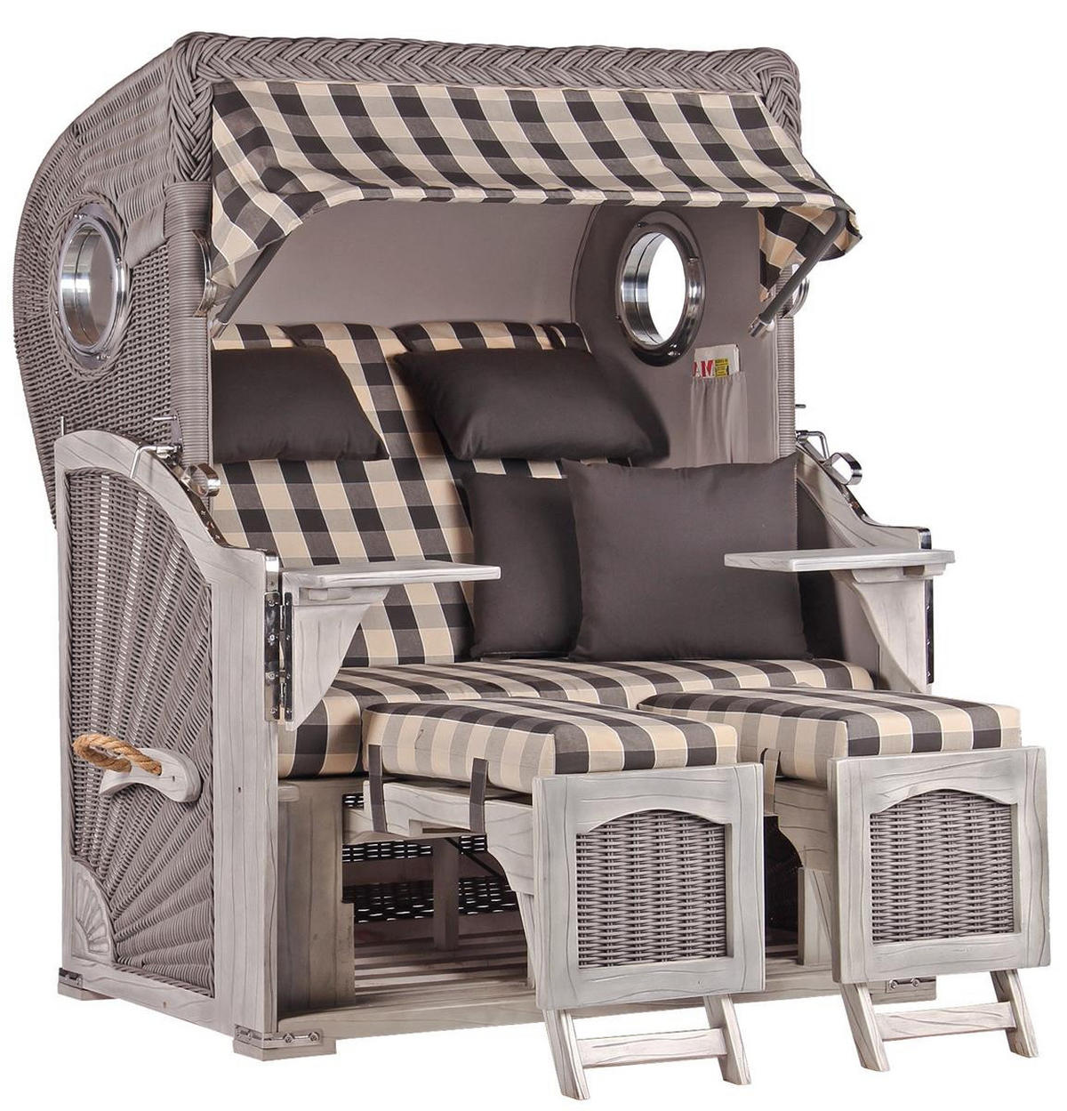 STRANDKORB Düne Koboo Grau Bullaugen - Braun/Grau, Holz/Metall (125/170/80cm) - Mr. Deko