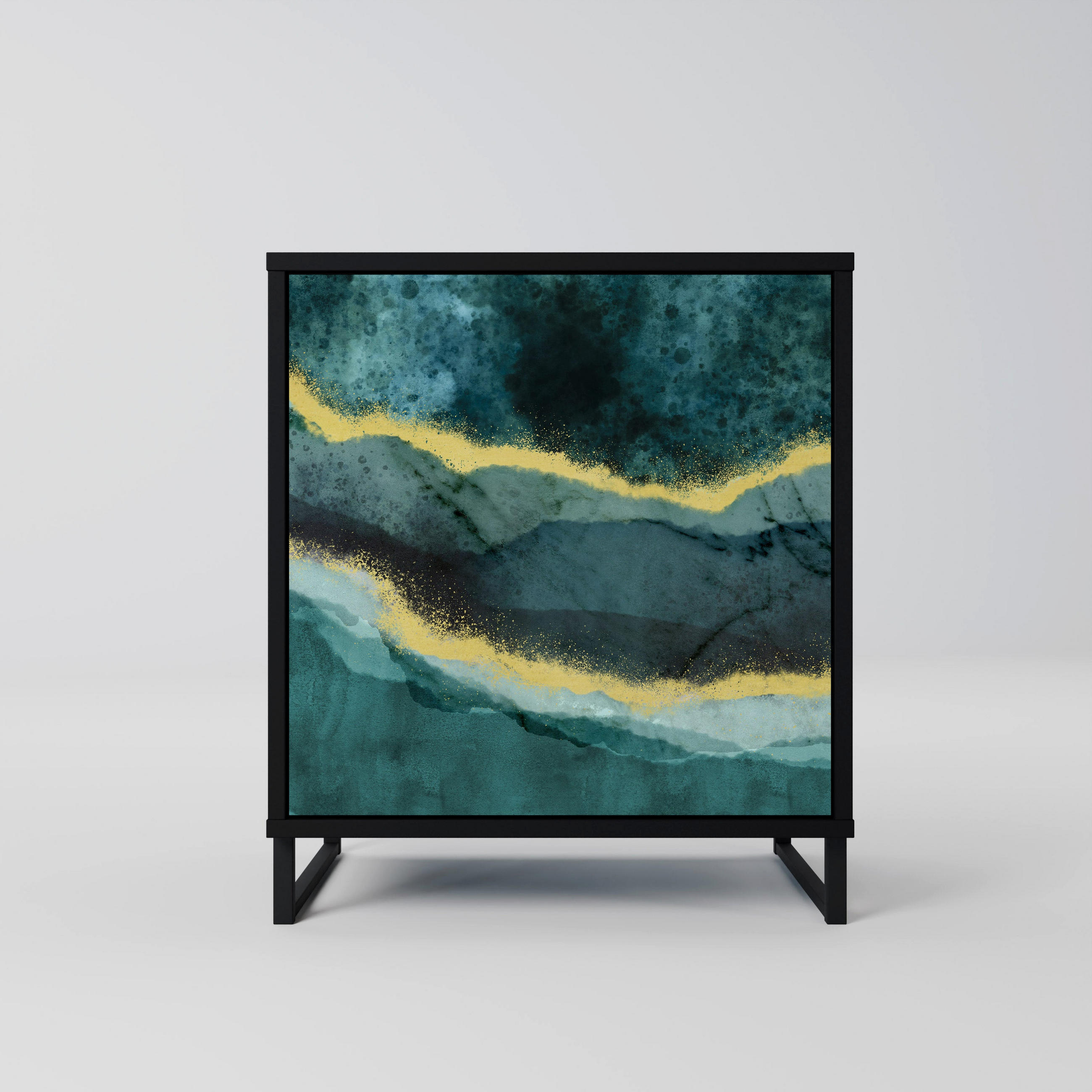 SIDEBOARD GOLDRUSH ODYSSEY, Schwarz, 57,5x42x67,5 cm, Schwarze Metall-Rahmenfüße - Multicolor/Schwarz, Holzwerkstoff/Metall (57.5/67.5/42cm) - SpaceRebels