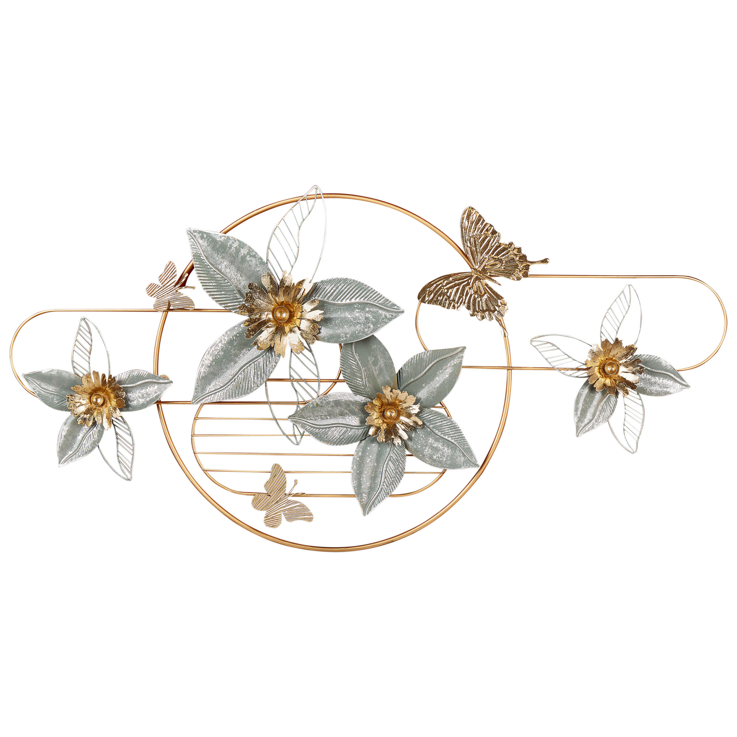 WANDDEKORATION Metall gold/grün Blumen Tantalum - Goldfarben, Metall (117/59/4cm) - Beliani