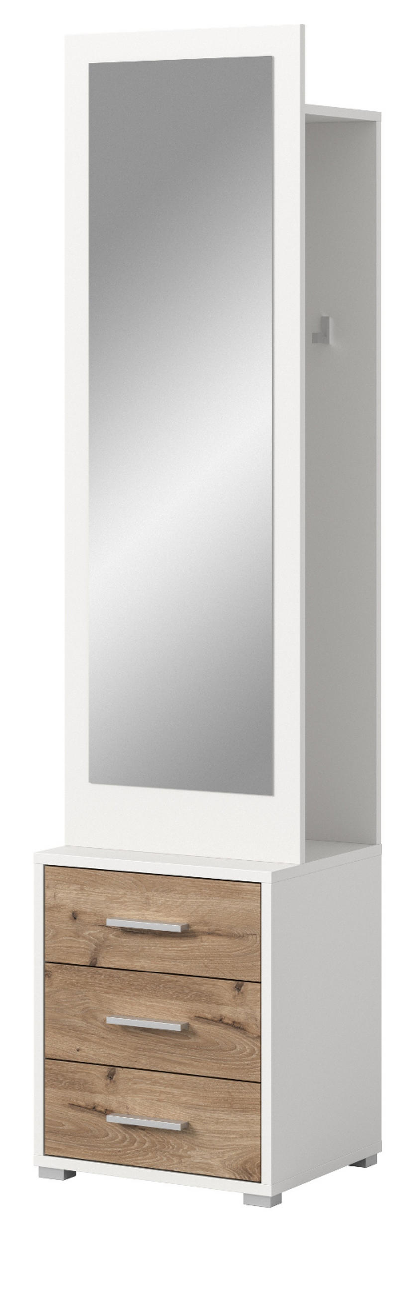 KOMPAKTGARDEROBE weiß, Eiche Nox, Garderobe mit Spiegel 45 x 190 cm - Eichefarben/Silberfarben, Glas/Holzwerkstoff (45/190/38cm) - Inn.Furn