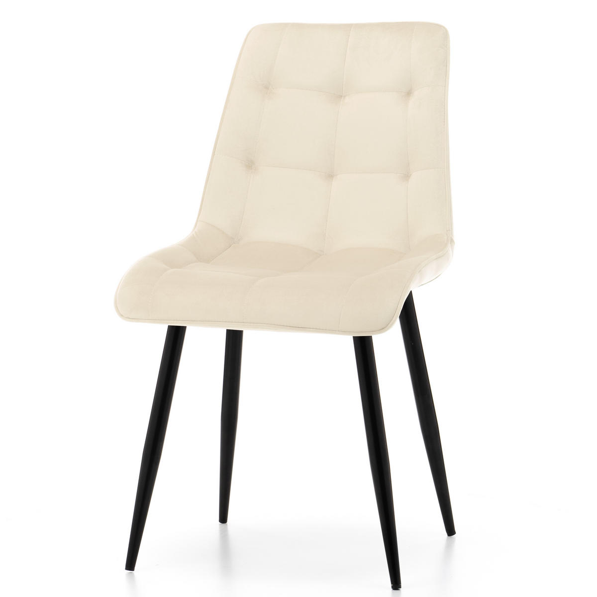 STUHL CHIC gespolsterter mit Steppung - hell beige - Samt Velours - Beige/Schwarz, Metall (50/88/47cm) - NEW HOME