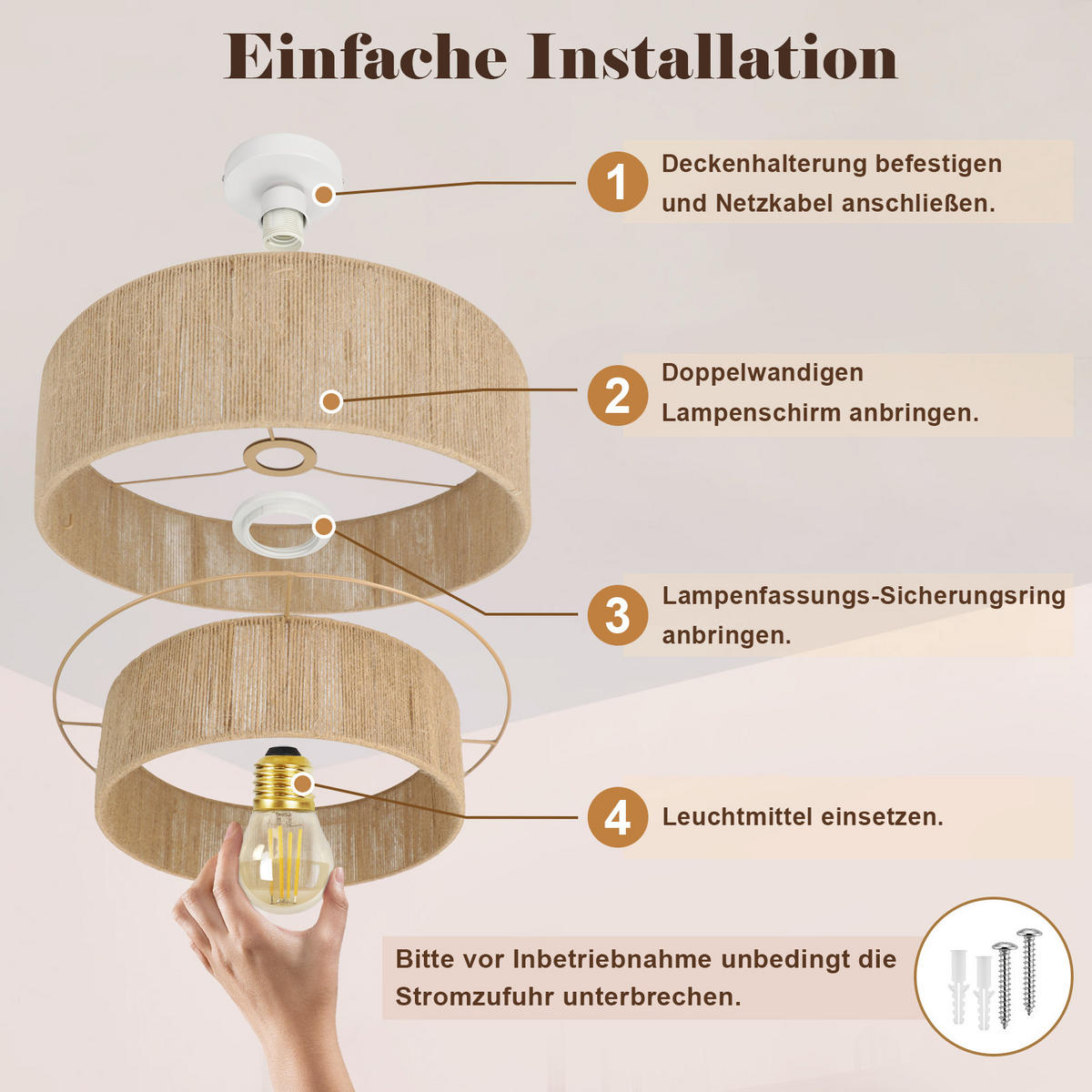 DECKENLEUCHTE Clemens Ⅲ 40/40/28 cm - Braun, Metall (40/40/28cm) - Nettlife