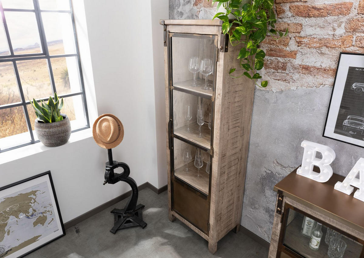 VITRINE Mango 60x40x180 braun lackiert HEAVY INDUSTRY #242 - Braun, Holz (60/180/40cm) - Massivmoebel24