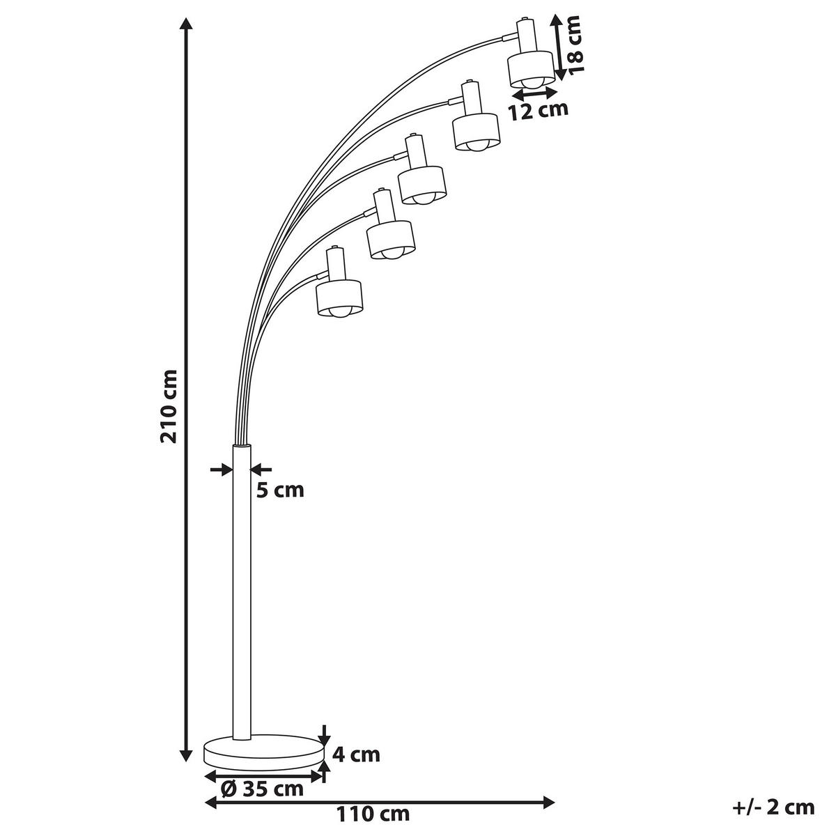 STEHLAMPE Anbesa 35/110/210 cm - Schwarz, Metall (35/110/210cm) - Beliani