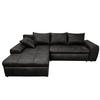 ECKSOFA mit Schlaffunktion, Bettkasten, Wellenunterfederung, Ottomane links B266/T186/H90 cm, Mikrofaser Leder-Optik Vintage Schwarz / 18016 - Schwarz, Kunststoff/Textil (266/186cm) - luma-home