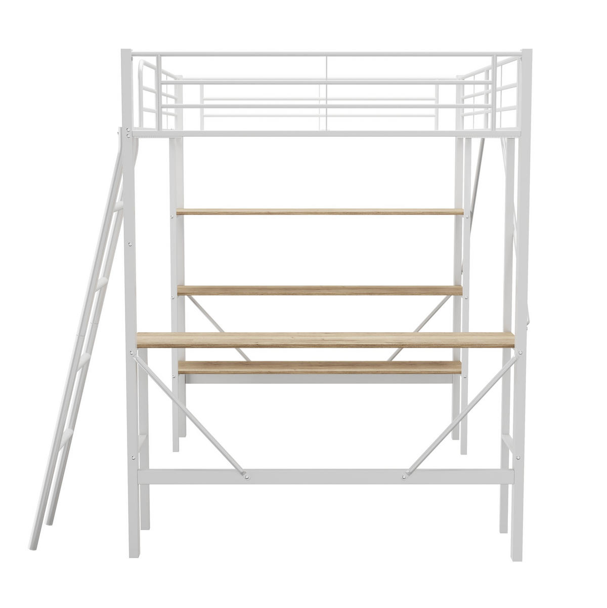 HOCHBETT 90/200 cm in Weiß mit Schreibtisch und 3 Ablagen - Weiß, Holzwerkstoff (90/200cm) - Flora Grace