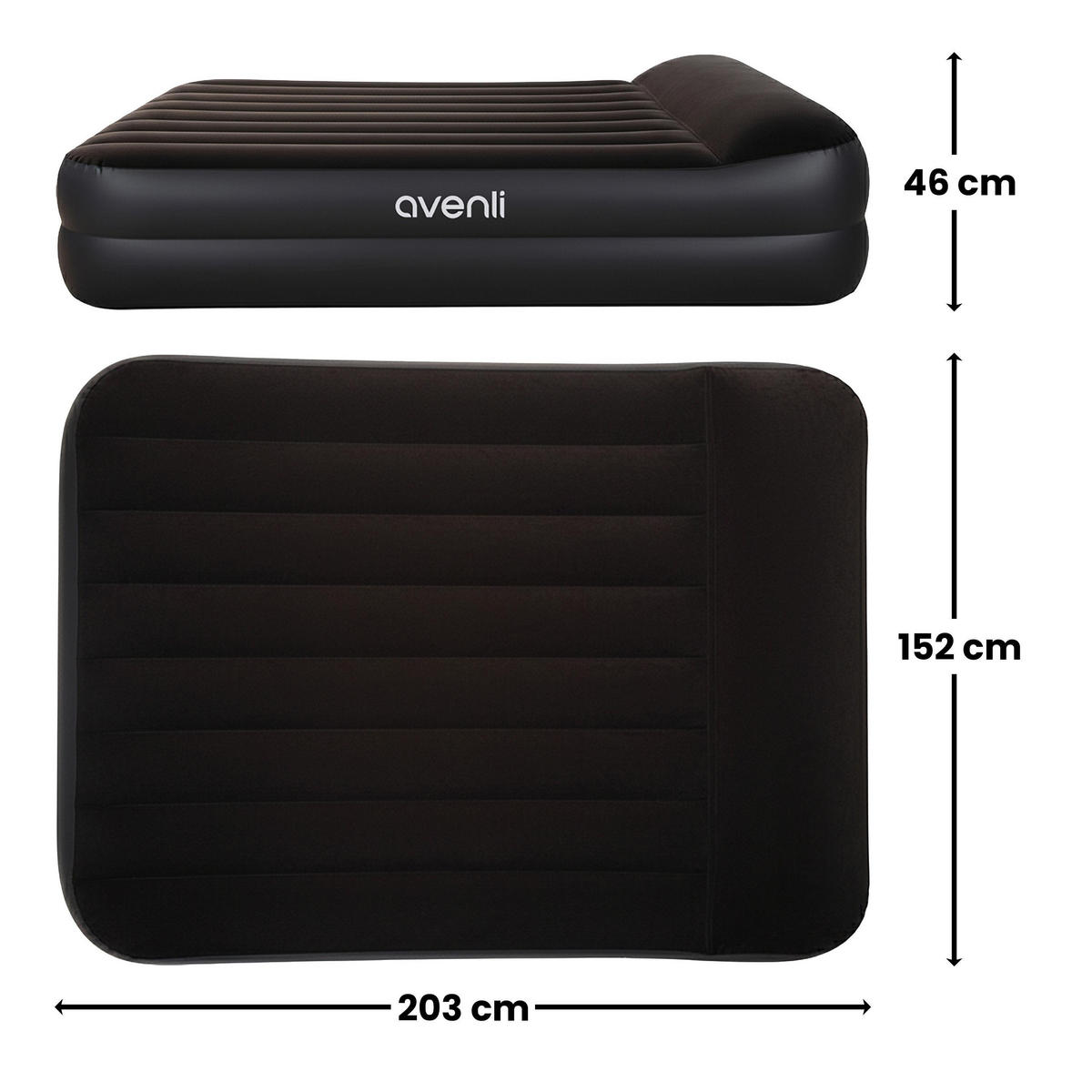 LUFTBETT Luftmatratze selbstaufblasend 203 x 152 x 46 cm mit integrierter Pumpe - Schwarz, Kunststoff (152/203cm) - Avenli
