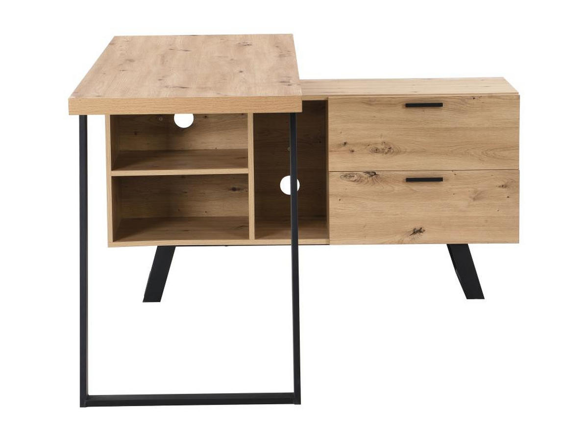 ECKSCHREIBTISCH mit Stauraum - MDF- Holzfarben & Schwarz - NAYARO - Schwarz, Holz (150/120/75cm) - Vente-Unique