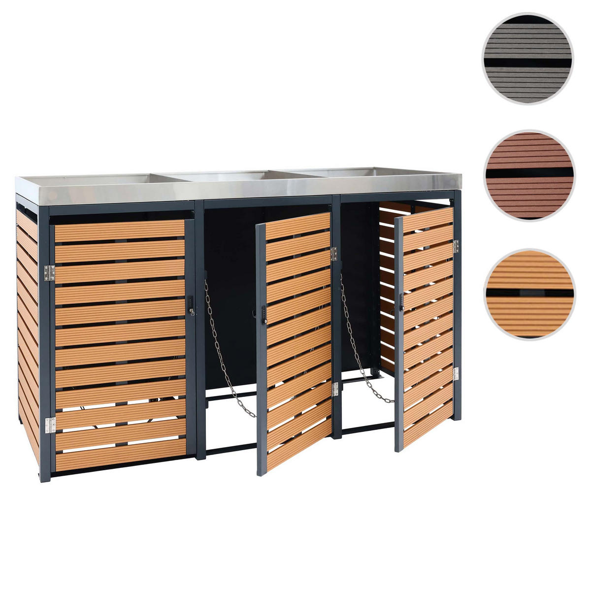 3ER MÜLLTONNENVERKLEIDUNG Teak Dekor - Teakfarben, Metall (200/124/84cm) - MCW