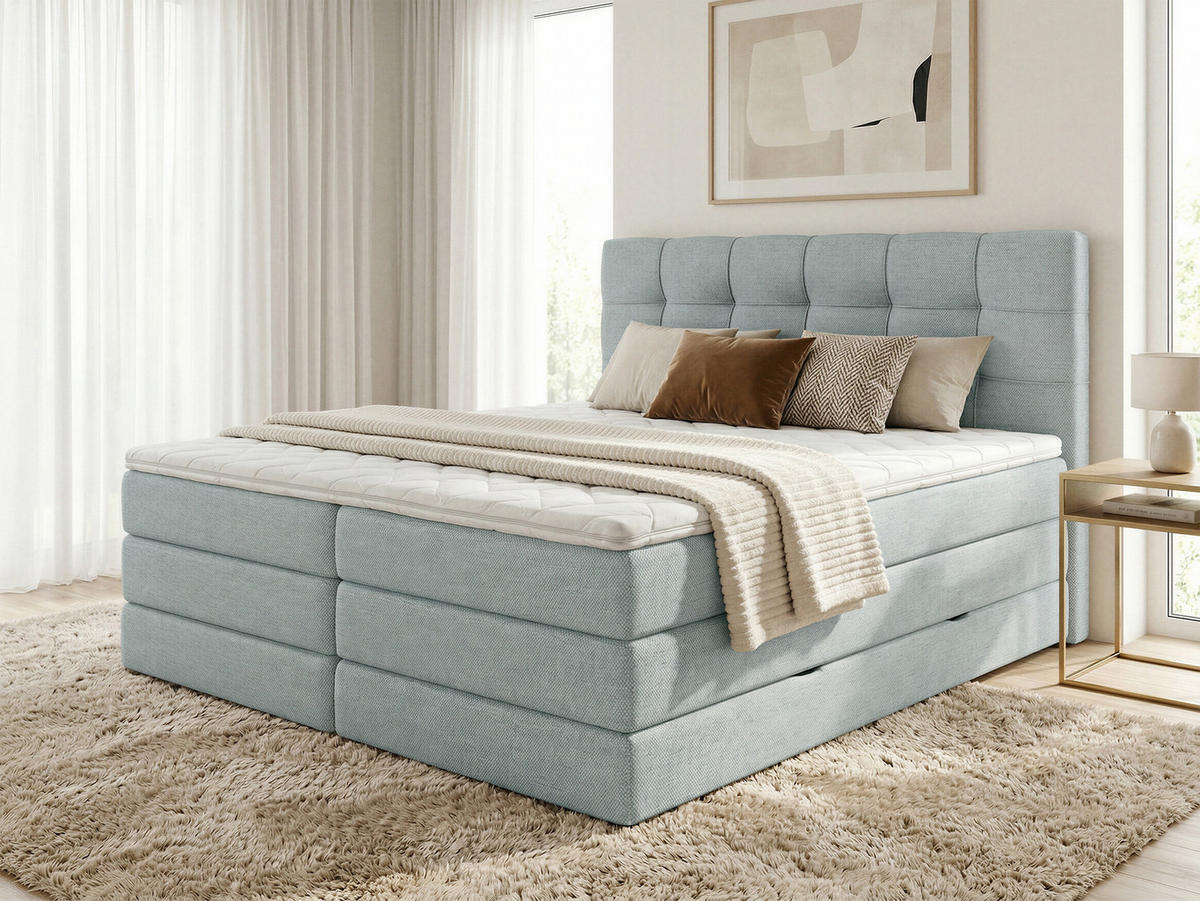 BOXSPRINGBETT Best Max - 160x200 - blau (Vidar 83) - Blau/Schwarz, Holz/Holzwerkstoff (160/200cm) - Sofnet