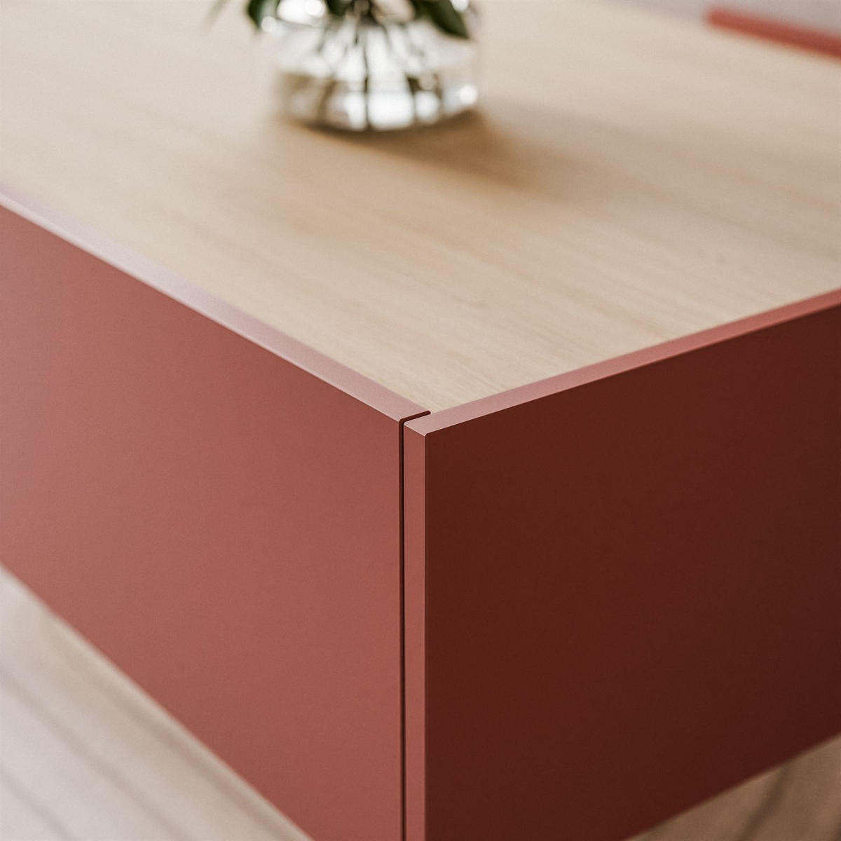 COUCHTISCH ESSENCE L97 mit Keramik Rot / Eiche Linea - Eichefarben/Rot, Holzwerkstoff (97/45/65cm) - Lookway