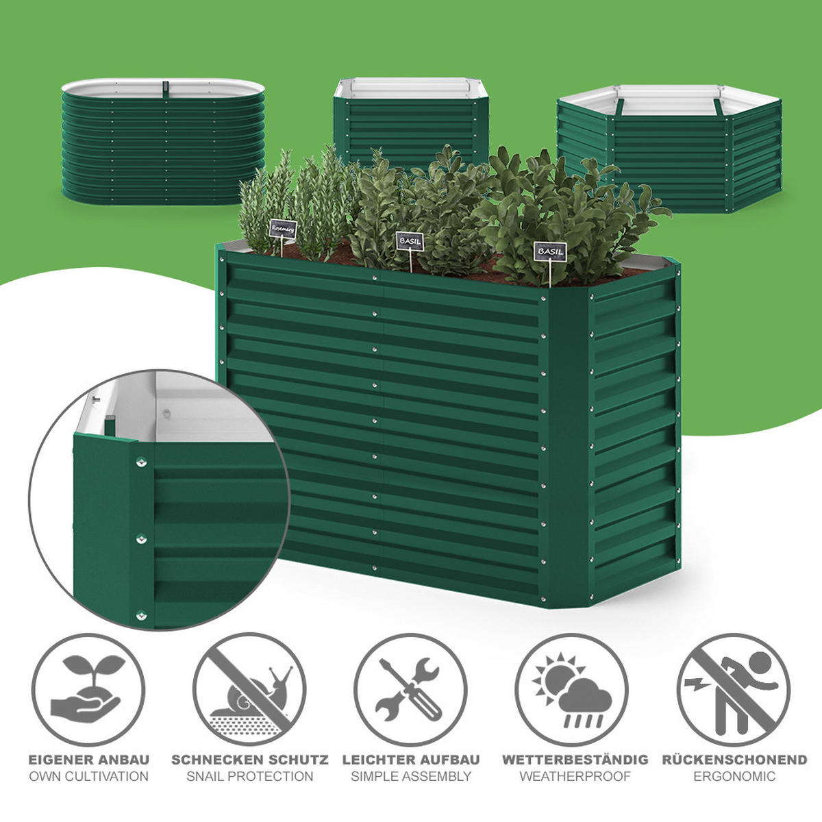 HOCHBEET Grün 120 x 60 cm - Grün, Metall (120/80/60cm) - OK-Living