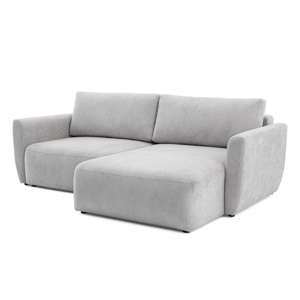 ECKSOFA BELLA L Rechts mit Schlaffunktion 140x205 Velours Hellgrau - Hellgrau/Schwarz, Holz/Kunststoff (165/230cm) - Muffo