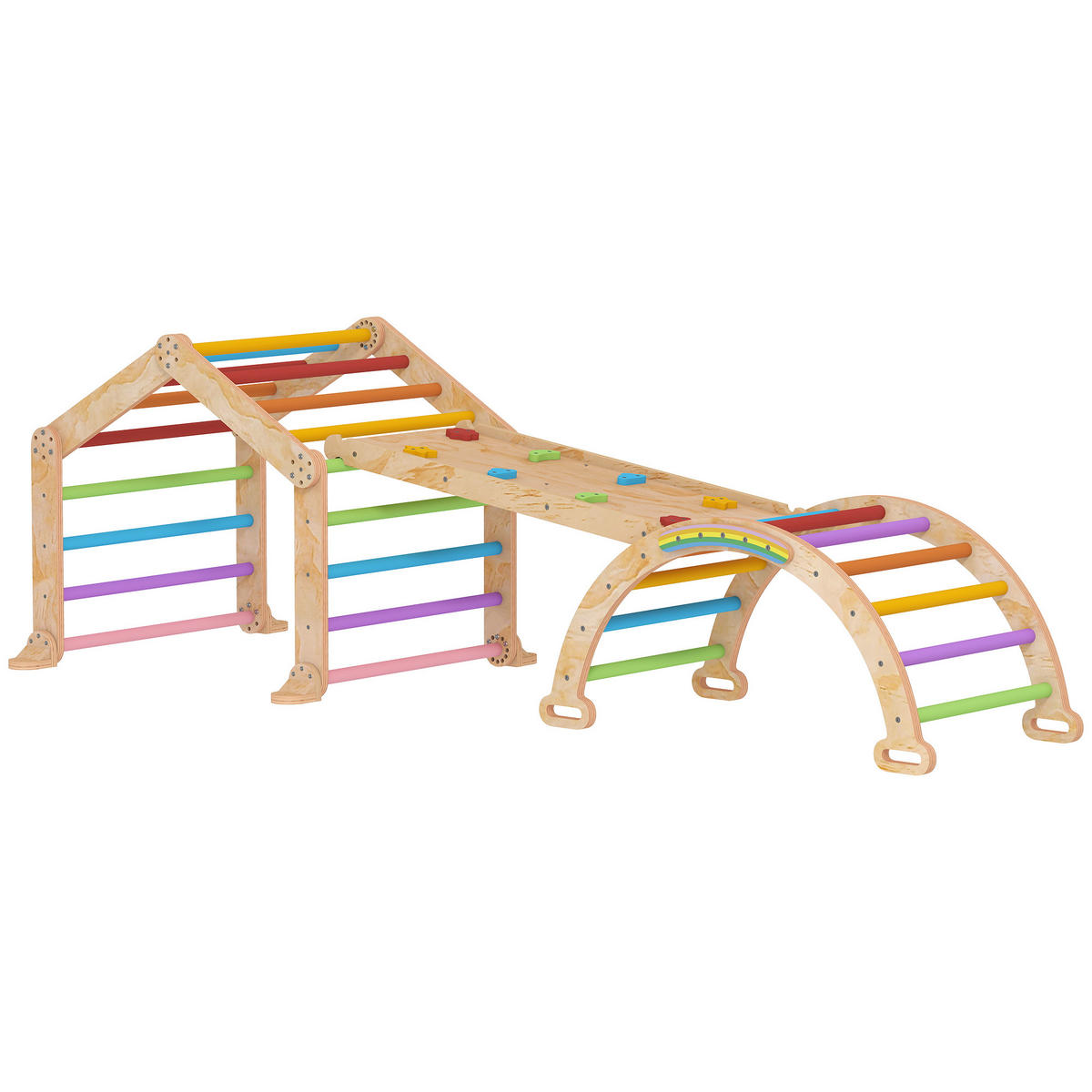 KLETTERDREIECK DE-18398 9-in-1 mit umkehrbarer Rutsche & Wippe Bunt - Naturfarben, Holzwerkstoff (52.5/100cm) - ComfortXL