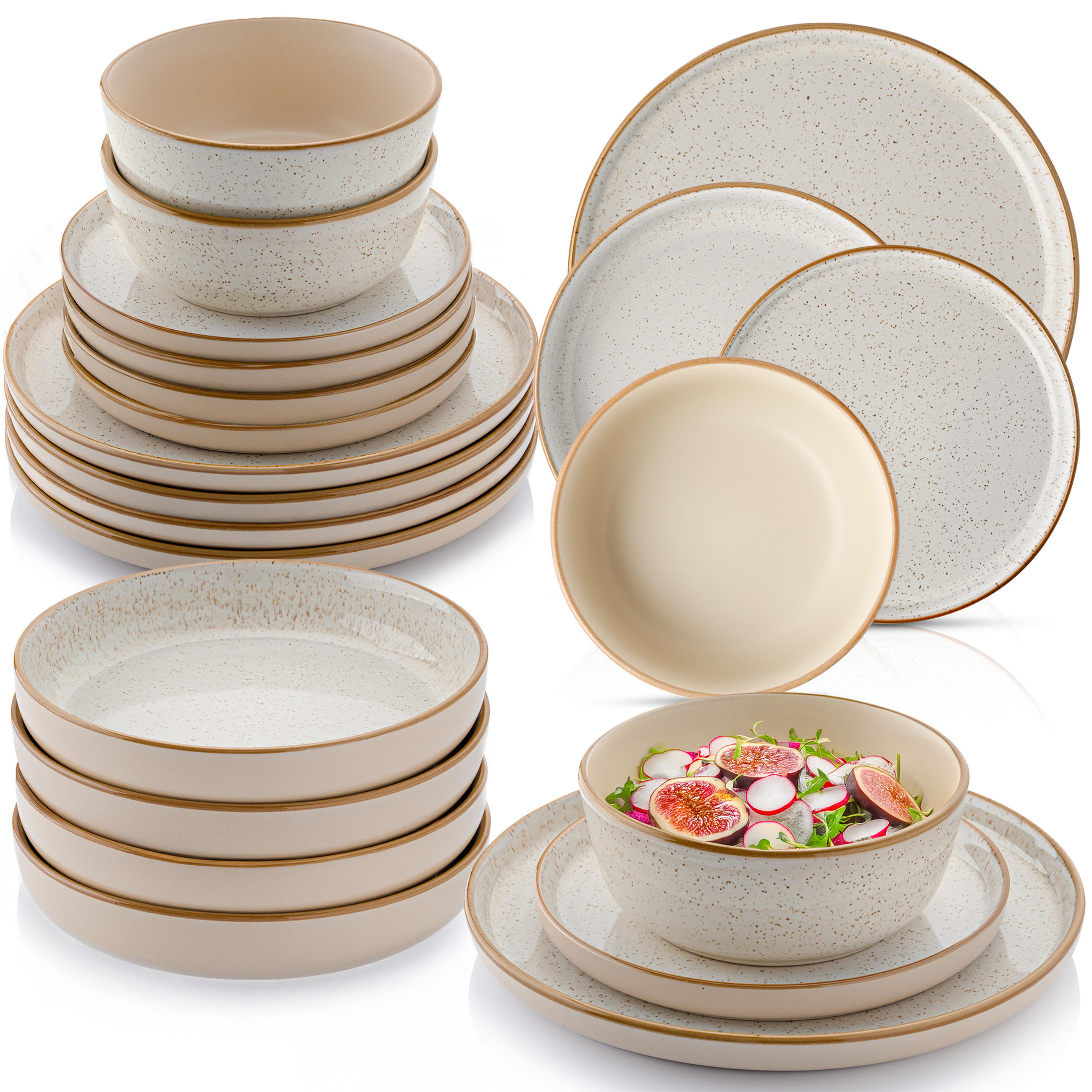 TAFELSERVICE RIO CREME - 24 teilig aus Steingut - Creme, Stein (13/33/32cm) - Sänger