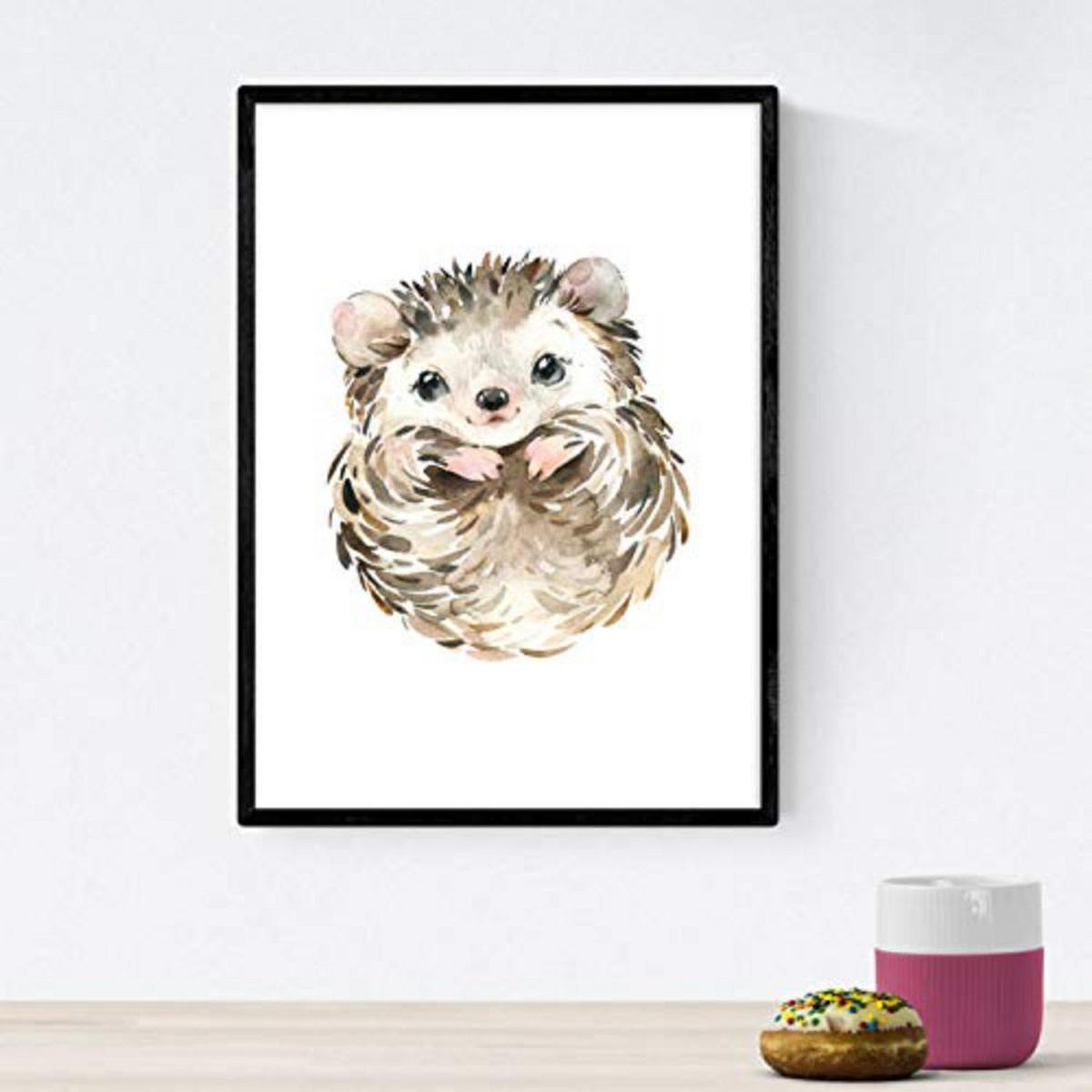 POSTER Set mit 4 Schwein Ziege Igel Esel A4 Schwarzer Rahmen - Schwarz, Papier (29.7/3cm) - Nacnic