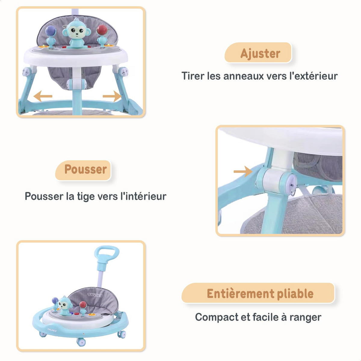 LAUFLERNWAGEN mit Spielset & Bodenmatte Blau - Blau, Kunststoff (70/70cm) - Twinky