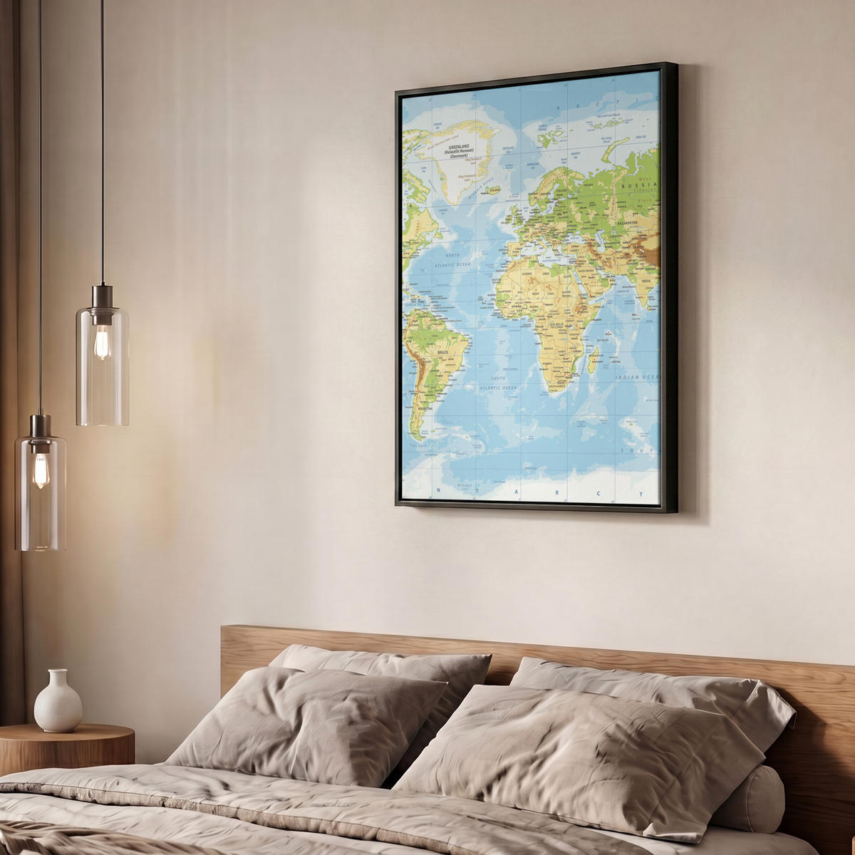 LEINWAND Bilder mit Rahmen - Weltkarte - Statistisch - Blau - Erde - Bildung - 60x80 - Blau, Textil (60/80cm) - MuchoWow