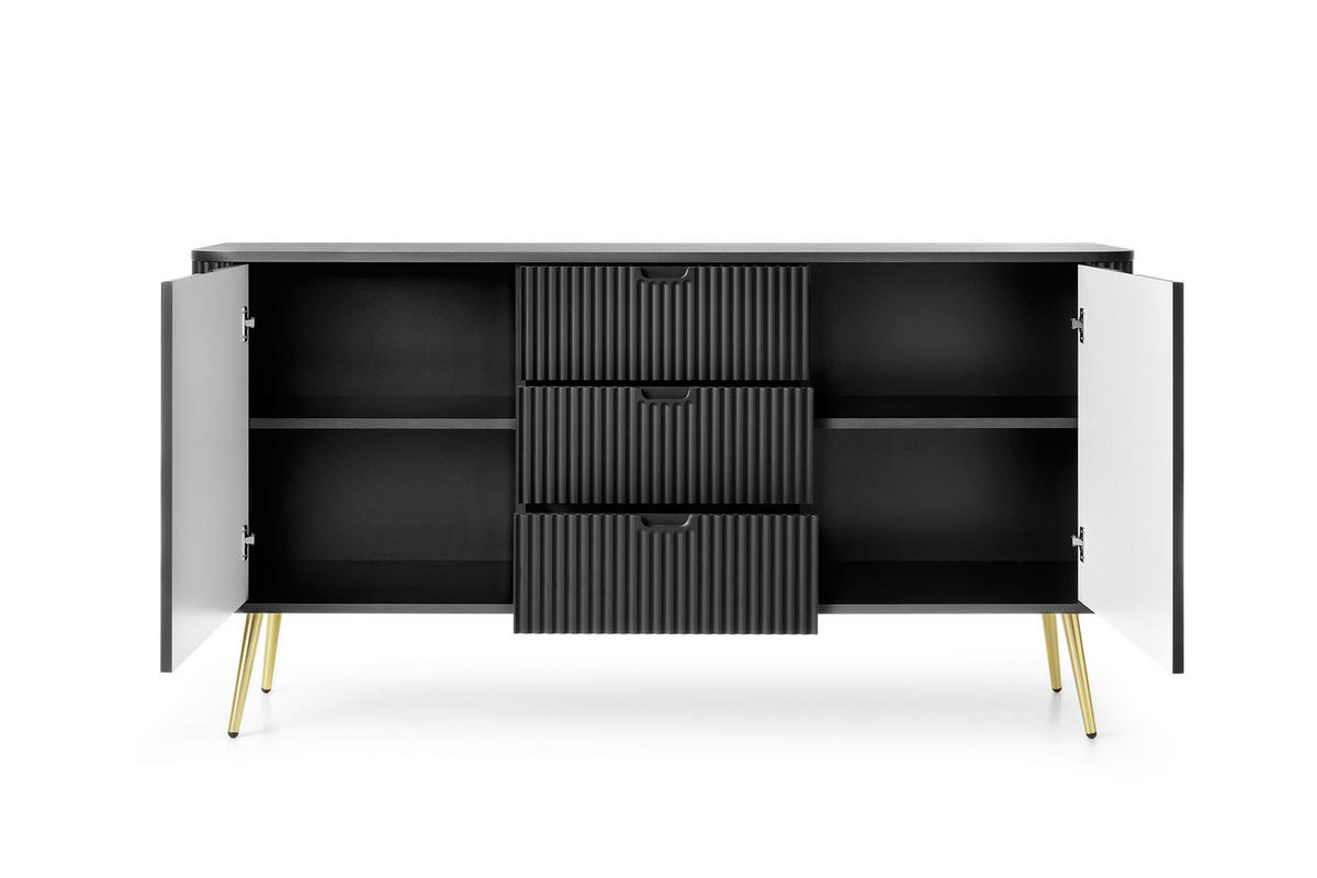 KOMMODE Breite ZOVA Schwarz-Gold, 168x87x39cm 3 Schubladen, 2 Schränke - Goldfarben/Creme, Holzwerkstoff/Kunststoff (168/87/39cm) - DomoHome