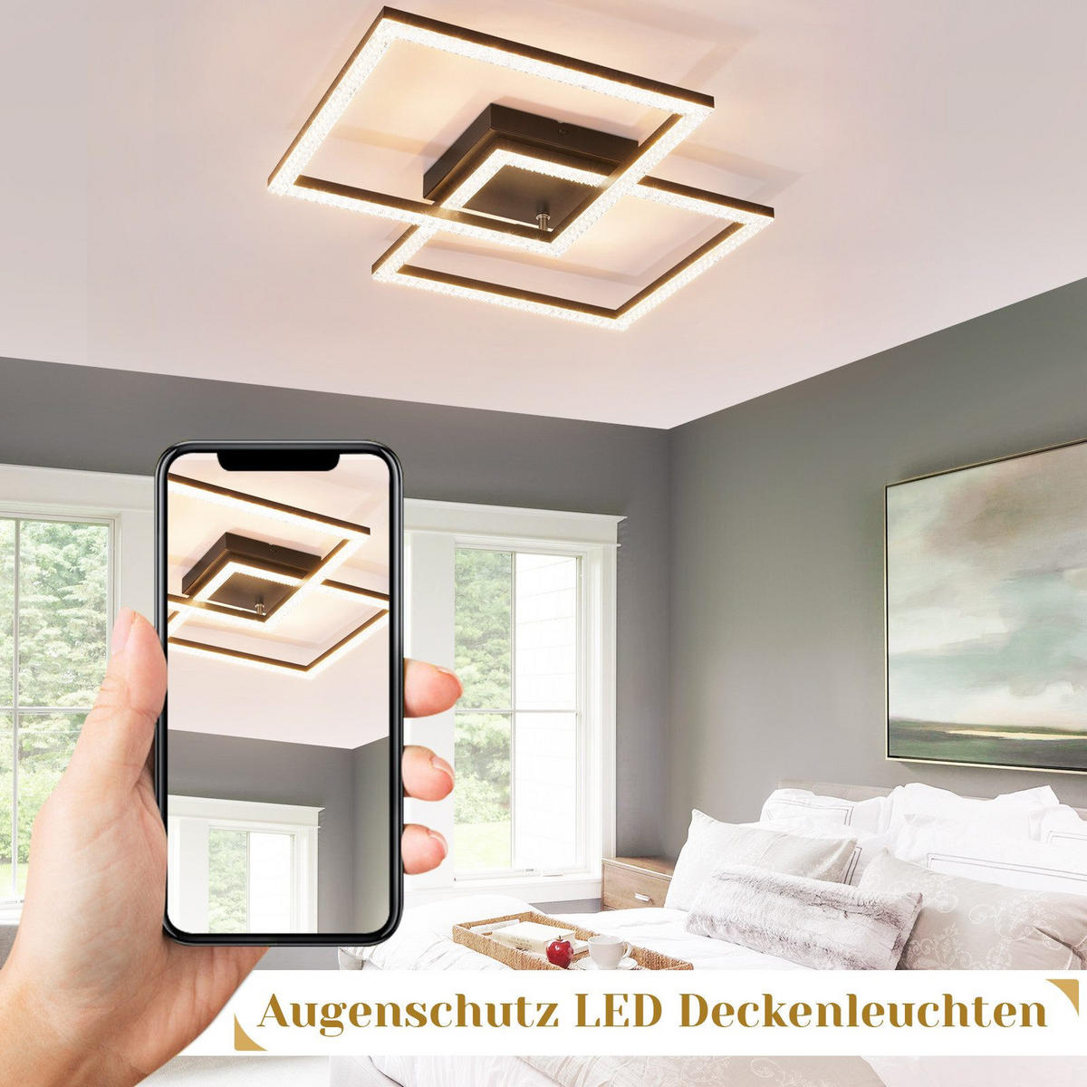 DECKENLEUCHTE LED Schlafzimmer Schwarz Modern Kristall Warmweiß für Flur 34CM - Schwarz, Kunststoff (34/34/7cm) - ZMH
