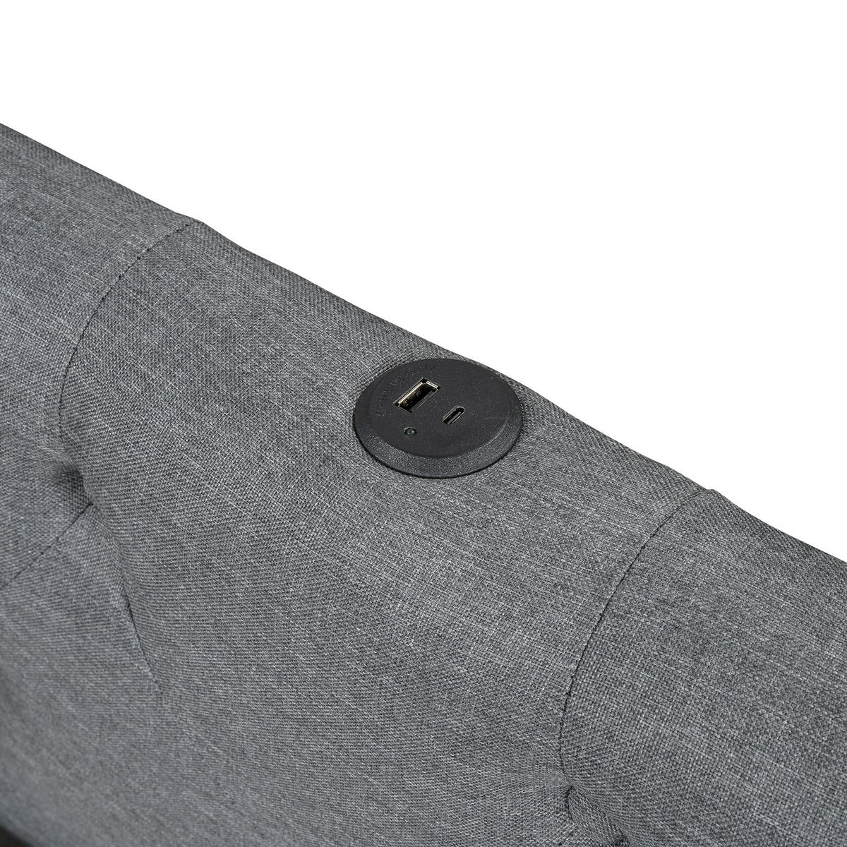 POLSTERBETT 140/200 mit 7-farbiger LED, USB/Type-C, Lattenrost und Knopftuft-Kopfteil in Grau - Grau, Holzwerkstoff/Textil (140/200cm) - EVRYAE