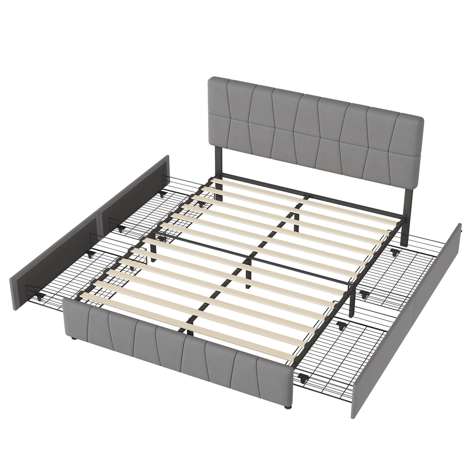 BETT 160/200 cm, mit 4 Schubladen, Samtstoff, modernes Design, Erwachsenenbett, Grau - Grau, Textil (160/200cm) - Waldena