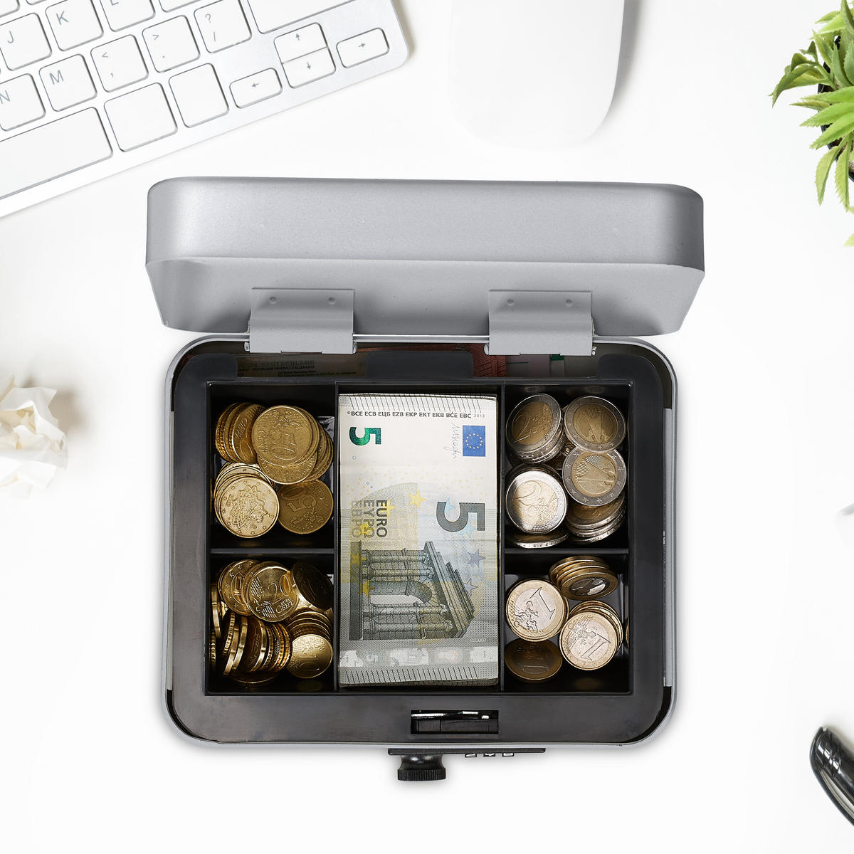 POKLADŇA - strieborná, kov/plast (20/8.5/17cm) - Relaxdays