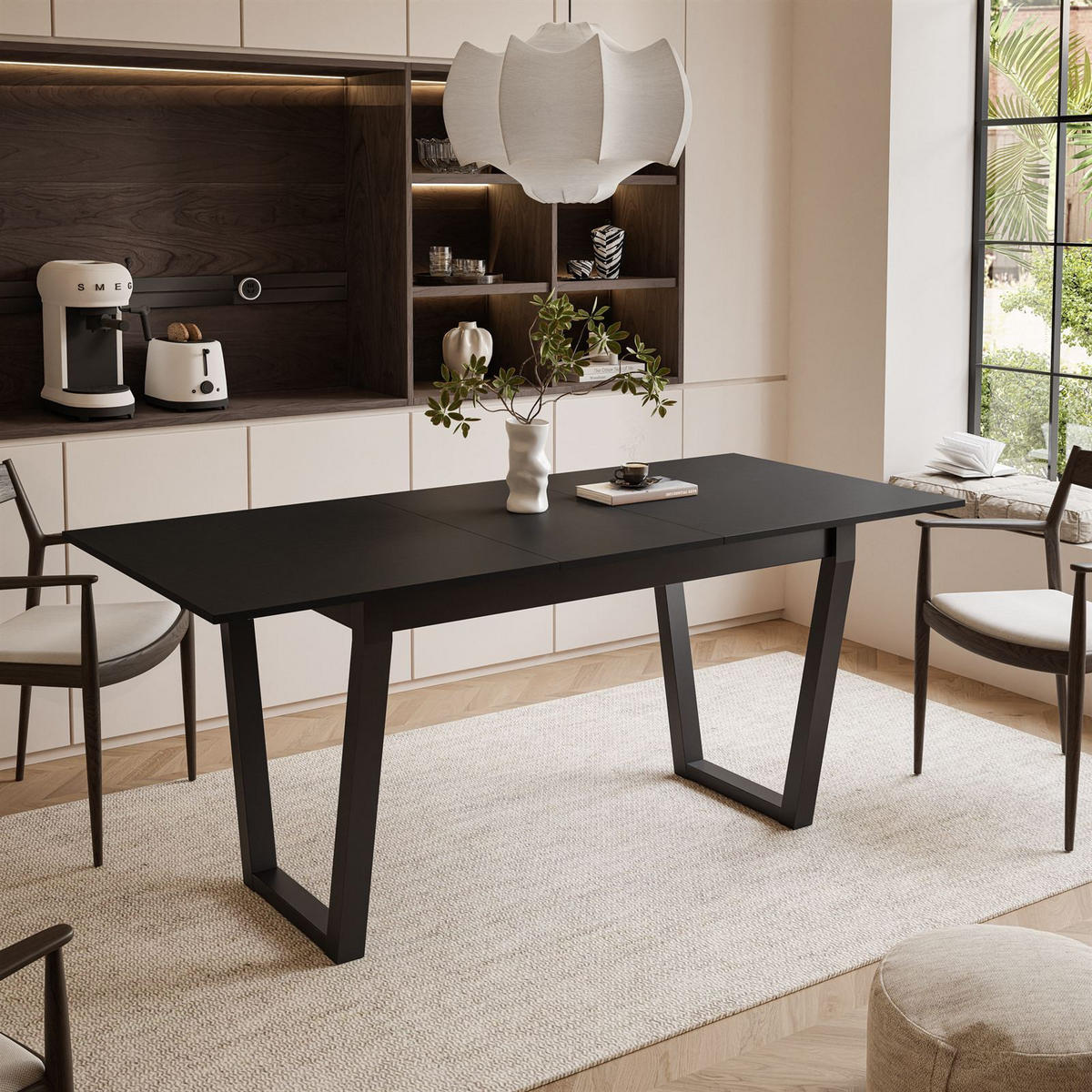 ESSTISCH ARTON II ausziehbarer Tisch 140-195 cm für 6-8 Personen - Schwarz, Holzwerkstoff/Metall (140/80/77cm) - Lookway
