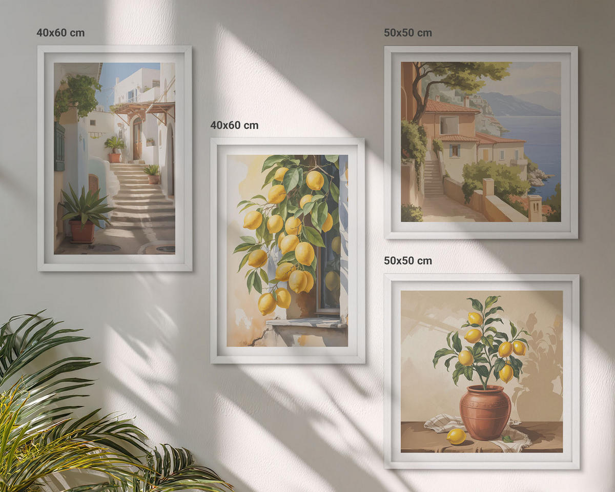 WANDBILDER 4er-Set - 50x50 cm & 40x60 cm Weißer Rahmen - Lemon Streets Meerblick - Weiß, Kunststoff (50/50cm) - ArtPrintCave