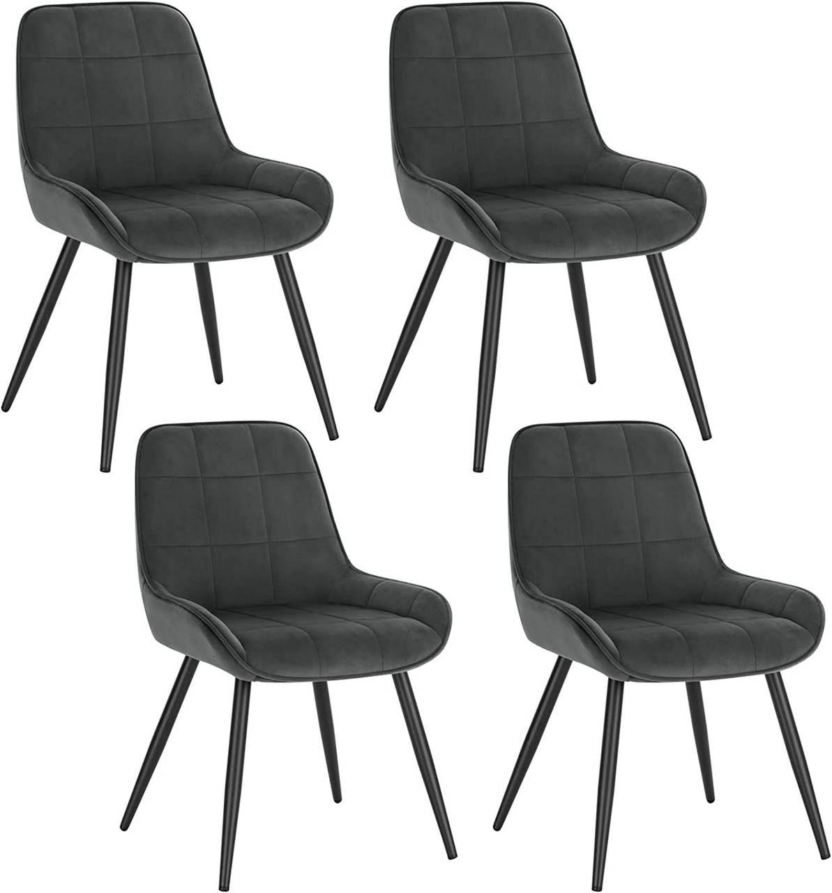 ESSZIMMERSTUHL 4er-Set, Polsterstuhl, Samt, Dunkelgrau - Dunkelgrau/Schwarz, Textil/Metall (52.5/81.5/62cm) - Woltu