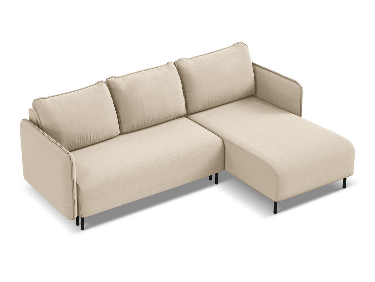 ECKSOFA mit Schlaffunktion Samt Stoff Beige - Beige/Creme, Holz/Textil (236/162cm) - Makamii