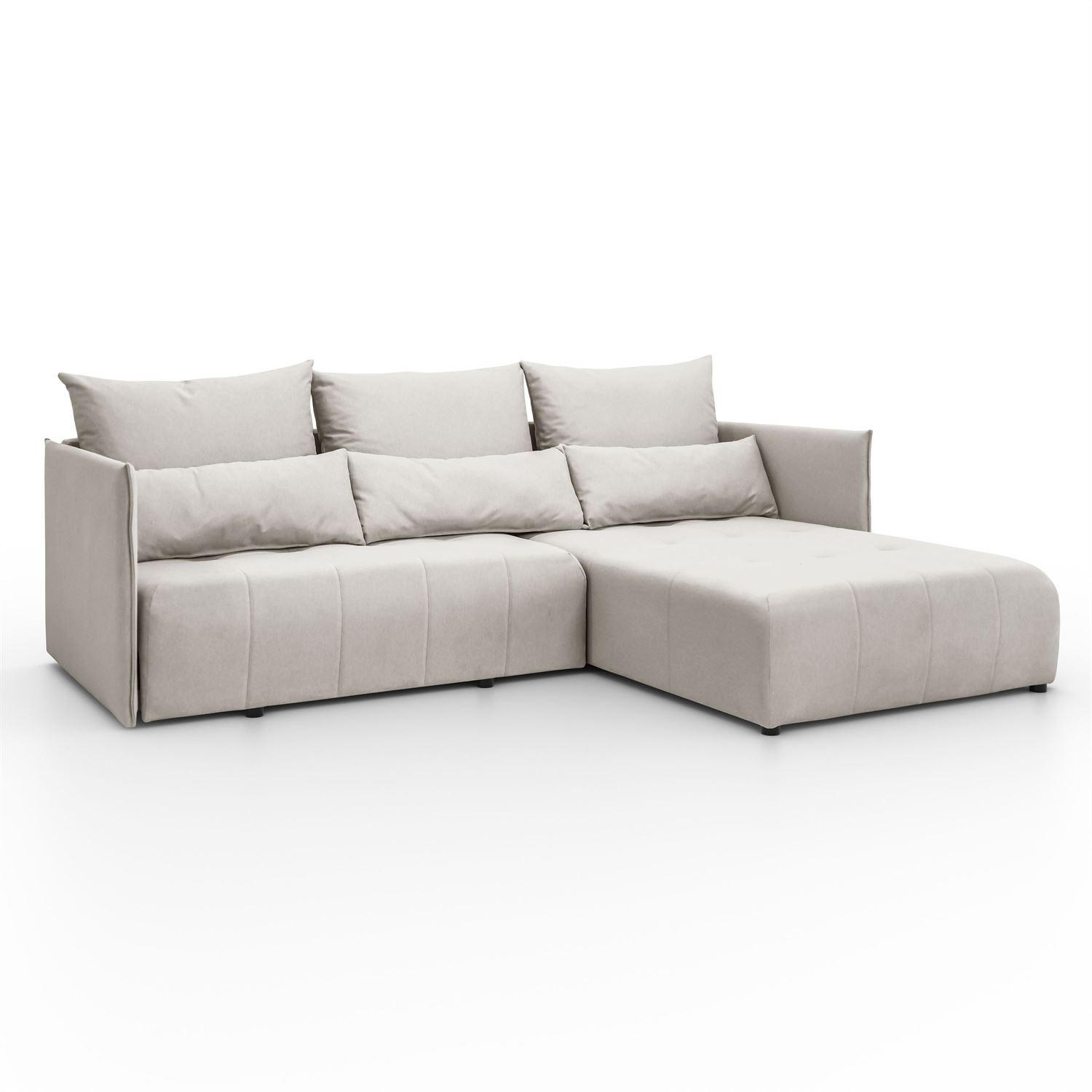 ECKSOFA APOLLO L mit Schlaffunktion und Bettkasten – rechte Seite - Ecru, Textil (246/188cm) - Lookway