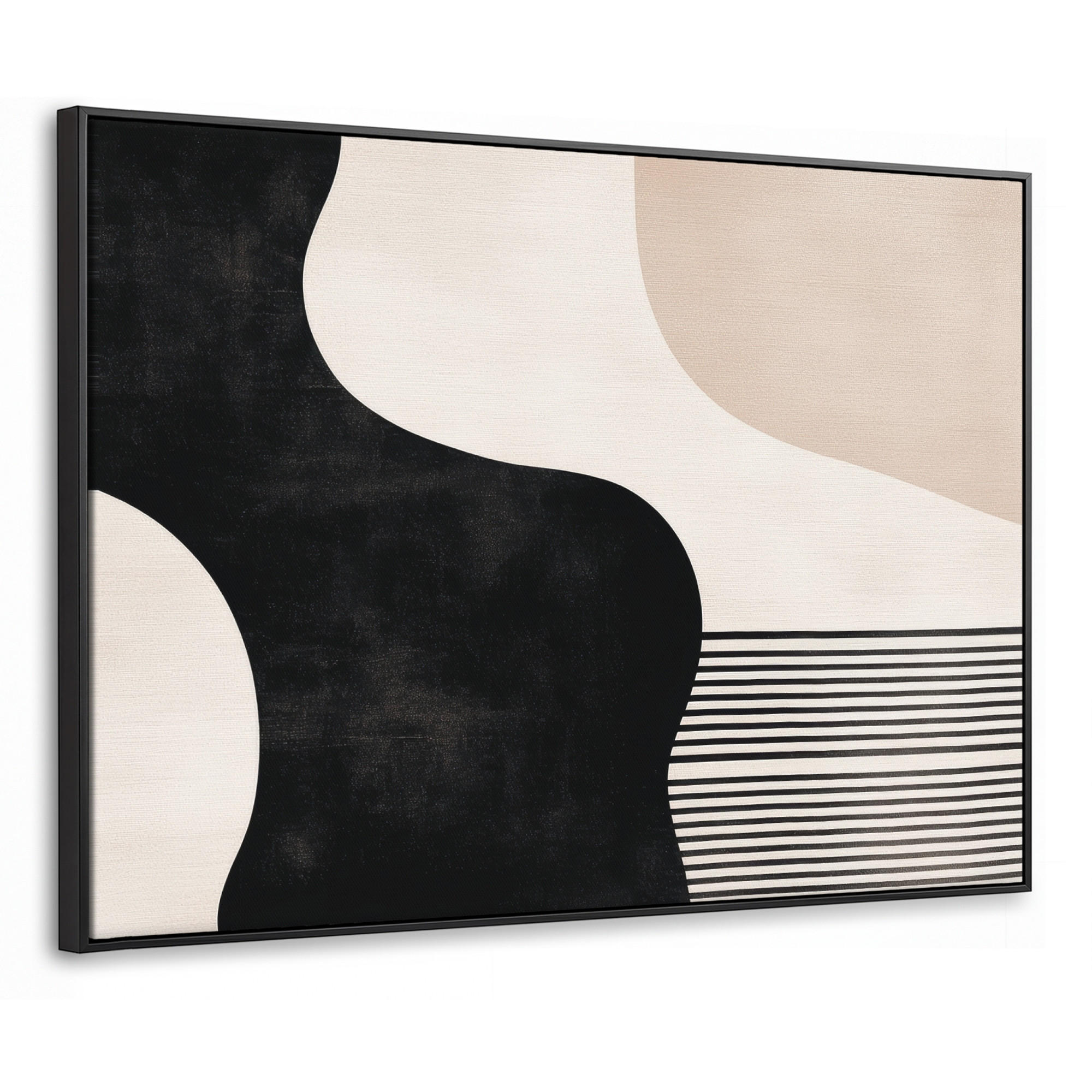 LEINWAND Bilder mit Rahmen - Abstrakt - Japandi - Beige - Modern - 70x50 - Schwarz, Textil (70/50cm) - MuchoWow
