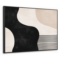 LEINWAND Bilder mit Rahmen - Abstrakt - Japandi - Beige - Modern - 70x50 - Schwarz, Textil (70/50cm) - MuchoWow