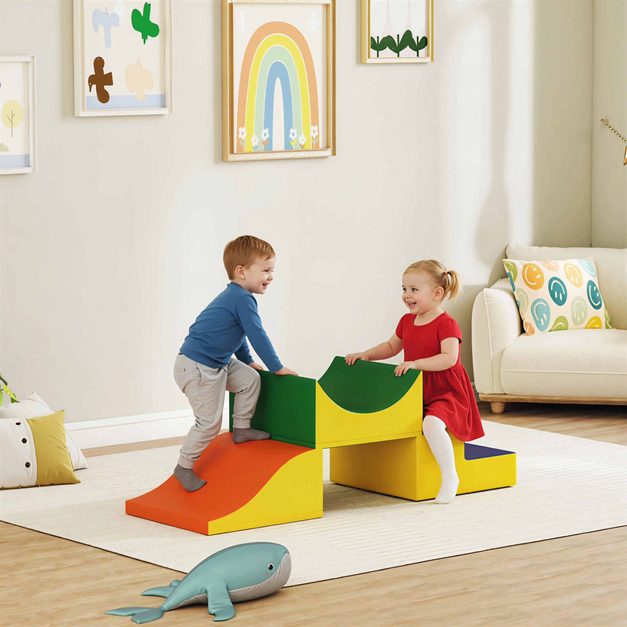 SCHAUMSTOFF Bausteine Kinder 3 Stück Klettern Riesenbausteine Gelb - Gelb, Kunststoff (45.7/141cm) - AIYAPLAY