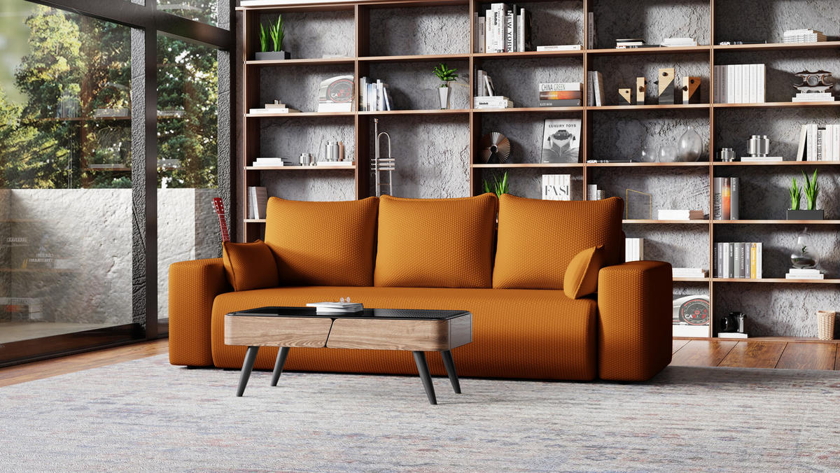 SOFA Bubi mit Bettkasten und Schlaffunktion, Cordstoff - Rostfarben, Holzwerkstoff (242/85/95cm)