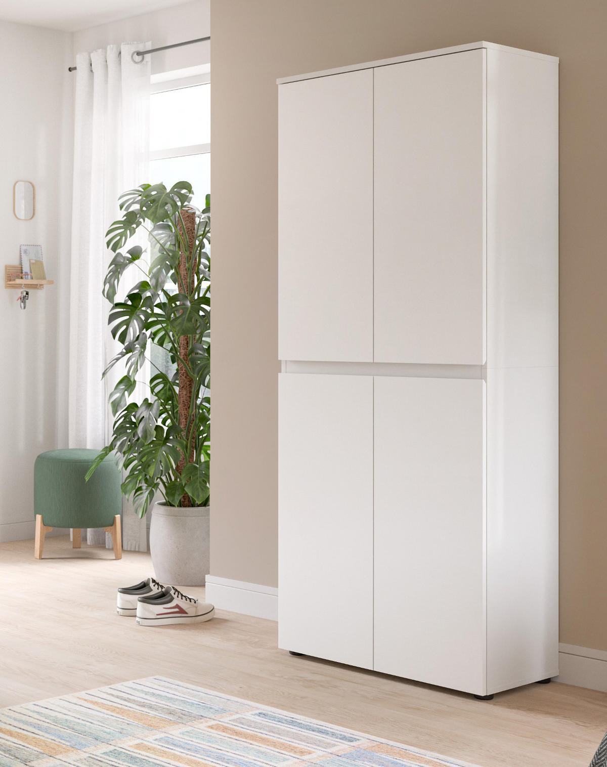 MEHRZWECKSCHRANK weiß 70 x 175 cm, Stauraumschrank 4-türig mit 9 Fächern - Schwarz/Weiß, Holzwerkstoff/Kunststoff (70/175/37cm) - Inn.Furn